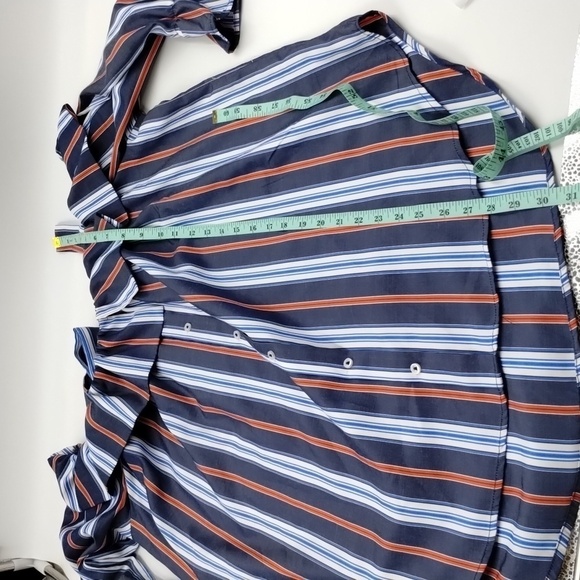 Janet Chung Blue Red White Striped Size Large Button down open shoulder - Picture 8 of 13
